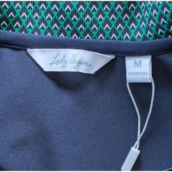 Lady Hagen Golf Top Medium Navy w/ Green Geometric Trim Sleeveless Athletic NEW - Picture 8 of 10